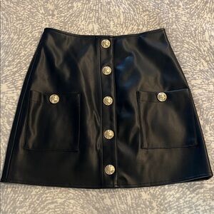 L’agence Black Leather Skirt with Gold Buttons sz 0 NWT